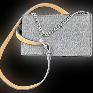 Michael Kors MK Fanny Pack Belt With Pull Chain, Black/Grey
